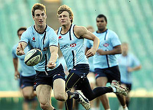 Waratahs player Sam Norton-Knight in action during a training session at the Sydney Football Stadium, Sydney, Monday, May 19, 2008. The Waratahs take on the Sharks in the Super 14 Rugby Union semi final. AAP Image/Dean Lewins