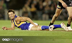 Ben Cousins injured during the AFL 2nd Qualifying Final between the West Coast Eagles and Port Adelaide Power at AAMI Stadium. GSP images