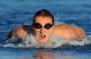 Australian butterfly champion Nick D’Arcy swims. AAP Image/Dave Hunt