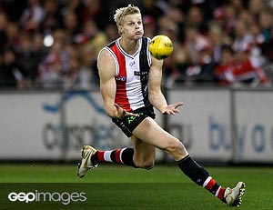 Nick Riewoldt of St Kilda in action during the AFL Round 13 match between the St Kilda Saints and the Fremantle Dockers at the Telstra Dome. GSP images