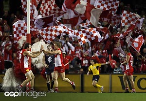 Sydney\'s Ryan O\'Keefe kicks a goal. GSP Images