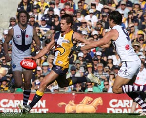 Ben Cousins of West Coast in action during the AFL Round 18 match between the West Coast Eagles and Fremantle Dockers at the Subiaco Oval. Slattery Image Group