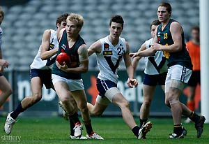 Jacob Hislop of Tasmania in action during the 2008 NAB AFL Under 18 Championships at Telstra Dome in Melbourne. Slattery Images
