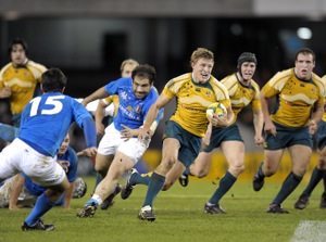 Lachie Turner of Australia scores a try during the Australia v Italy Rugby Union game at the Ethiad Stadium in Melbourne, Saturday, June 20th, 2009.  Australia won the game 34-12. (AAP Image/Martin Philbey)