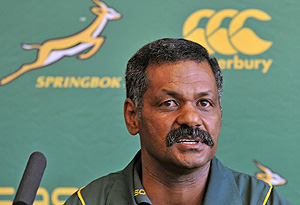 South African head coach Peter de Villiers speaks during a media conference at the Sun Square Hotel, Johannesburg, South Africa, Thursday July 2, 2009 ahead of Saturday's final test against the British Lions. AP Photo