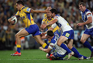 Jarryd Hayne in action during the Week 3 Playoff NRL match between the Bulldogs and the Parramatta Eels at ANZ Stadium in Sydney, Friday, Sept. 25, 2009.The Eels beat the Bulldogs 22 - 12. AAP Image/Action Photographics, Robb Cox