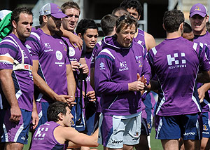 Melbourne Storm coach Craig Bellamy overseeas a training session in Melbourne. AAP Image/Julian Smith
