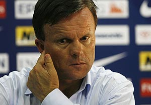 Sydney FC's team coach, Branko Culina faces the media after their match against Persik Kediri during the AFC Champions League game in Manahan Stadium Solo, Indonesia, Thursday, April 12, 2007. Persik Kediri beat Sydney FC 2-1 AAP Image/Ardiles Rante