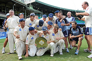The New South Wales Blues celebrate winning the Pura Cup Final against the Victorian Bushrangers at the Sydney Cricket Ground in Sydney on Wedesday, March 19, 2008. AAP Image/Paul Miller