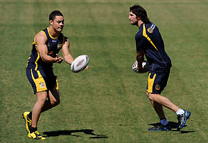 Australian rugby league players Jarryd Hayne (left) and Nathan Hindmarsh