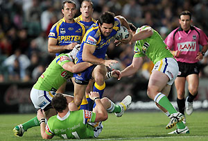Eric Grothe in action during the NRL, Parramatta Eels v Canberra Raiders. AAP Image/Action Photographics, Grant Trouville