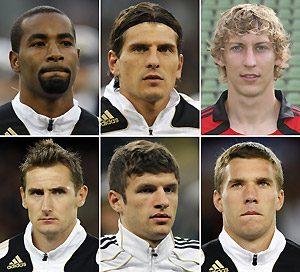 The forwards of the German nationa soccer team nominated for the World Cup. AP Photos