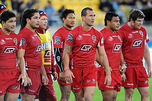 Despondent Reds after a Hurricanes try. AAP Image/NZPA, Ross Setford