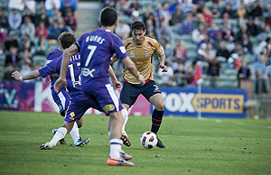 Adam D'Apuzzo for the Newcastle Jets during the A League football match between the Perth Glory and the Newcastle Jets. AAP Image/Tony McDonough