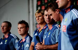 Australian cricket players at naming of 2010 Ashes squad. AAP Image/Tracey Nearmy