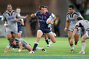 Luke Rooney for the Rebels in action during the Super Rugby game. AAP Image/David Crosling