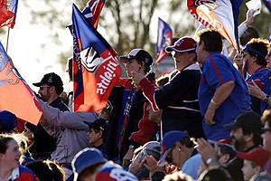 Knights Fans at the NRL. AAP Image/Action Photographics/Luke Glossop