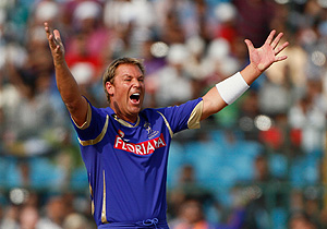 Shane Warne appeals for a wicket for his Rajasthan Royals team