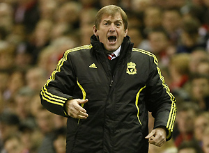 Liverpool manager Kenny Dalglish reacts against Braga during the second leg of their round of 16 Europa League soccer match at Anfield. (AP Photo / Tim Hales)