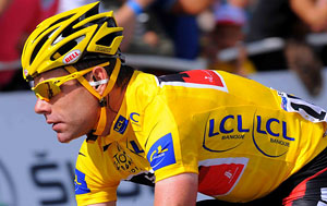 Cadel Evans in the yellow jersey