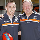 GWS player Tom Scully with Kevin Sheedy