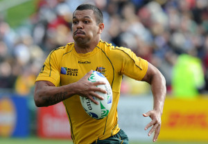 Wallabies fullback Kurtley Beale runs during the Rugby World Cup Pool C match between the Australia and Italy at North Harbour Stadium in Auckland, New Zealand, Sunday, Sept. 11, 2011. (AAP Image/Dave Hunt)