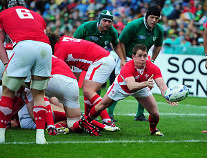 Mike Phillips of Wales clears from the base of the scrum. AAP Images