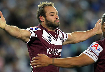 Brett Stewart scores for Manly during the NRL final rounds