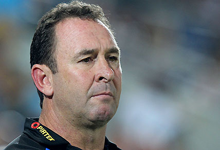 Parramatta Eels coach Ricky Stuart watches on during the round six NRL match between the Gold Coast Titans and the Parramatta Eels on the Gold Coast, Sunday, April 14, 2013. (AAP Image/Action Photographics, Charles Knight)