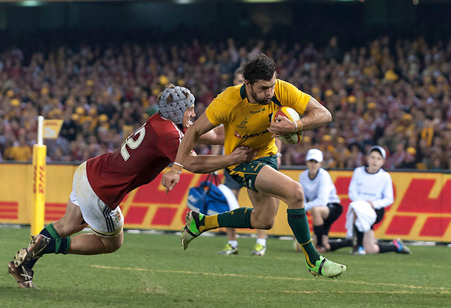 Adam Ashley-Cooper breaks the line for the Wallabies in their 15-14 win over the Lions. (Image: Tim Anger Photography)