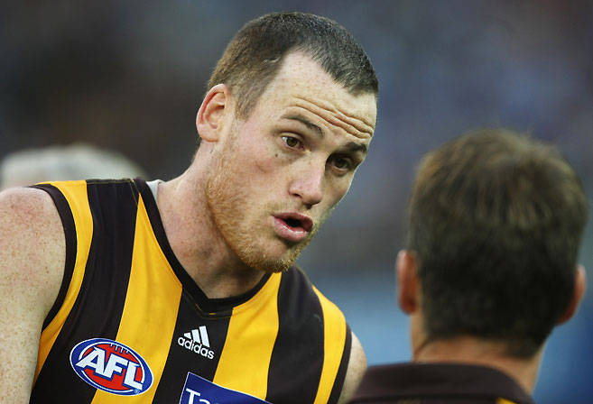 Alastair Clarkson and Jarryd Roughead. Photo: Andrew White
