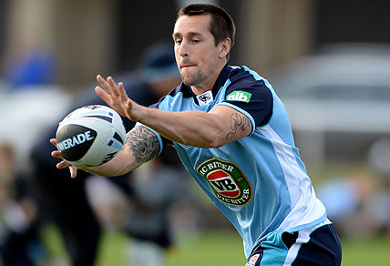 Mitchell Pearce of the NSW Blues. (AAP Image/Dan Himbrechts)