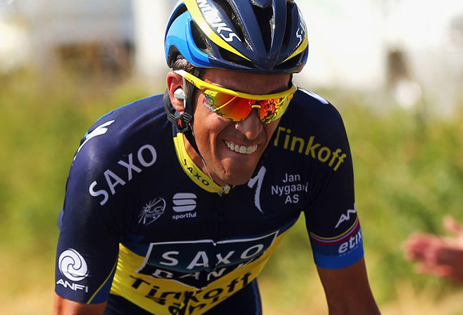 Team Saxo-Tinkoff rider Alberto Contador has re-ingited the General Classification after Stage 13 of the 2013 Tour de France (Image: Sky).