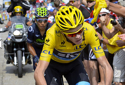 Chris Froome, of Team Sky, powers away from Movistar rider Nairo Quintana up Mont Ventoux on Stage 15 of the 2013 Tour de France (Image: Sky).