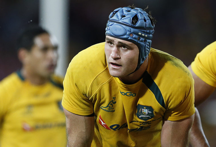 James Horwill of the Wallabies awaits a referees decision. (Photo: Paul Barkley/LookPro)