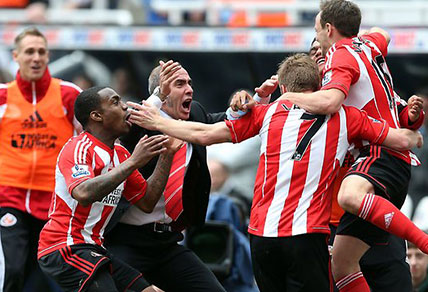 Sunderland manager Paolo di Cano celebrates with his team.
