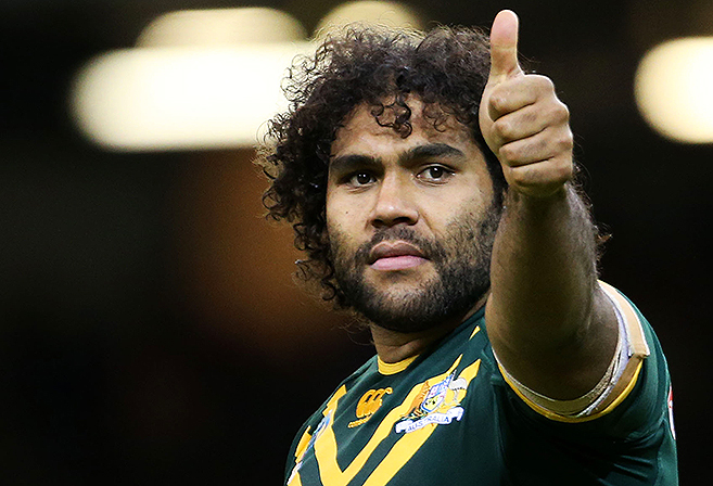 Sam Thaiday, victorious with the Kangaroos.