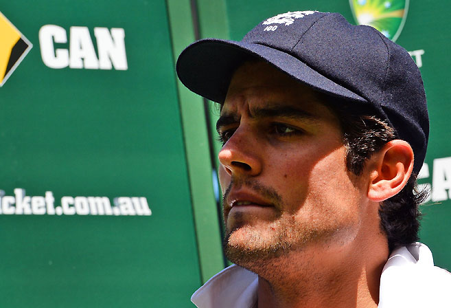 England captain Alastair Cook looks on after being comfortably defeated by Australia