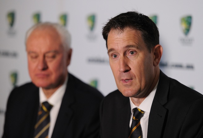 Cricket Australia CEO James Sutherland and chairman Wally Edwards