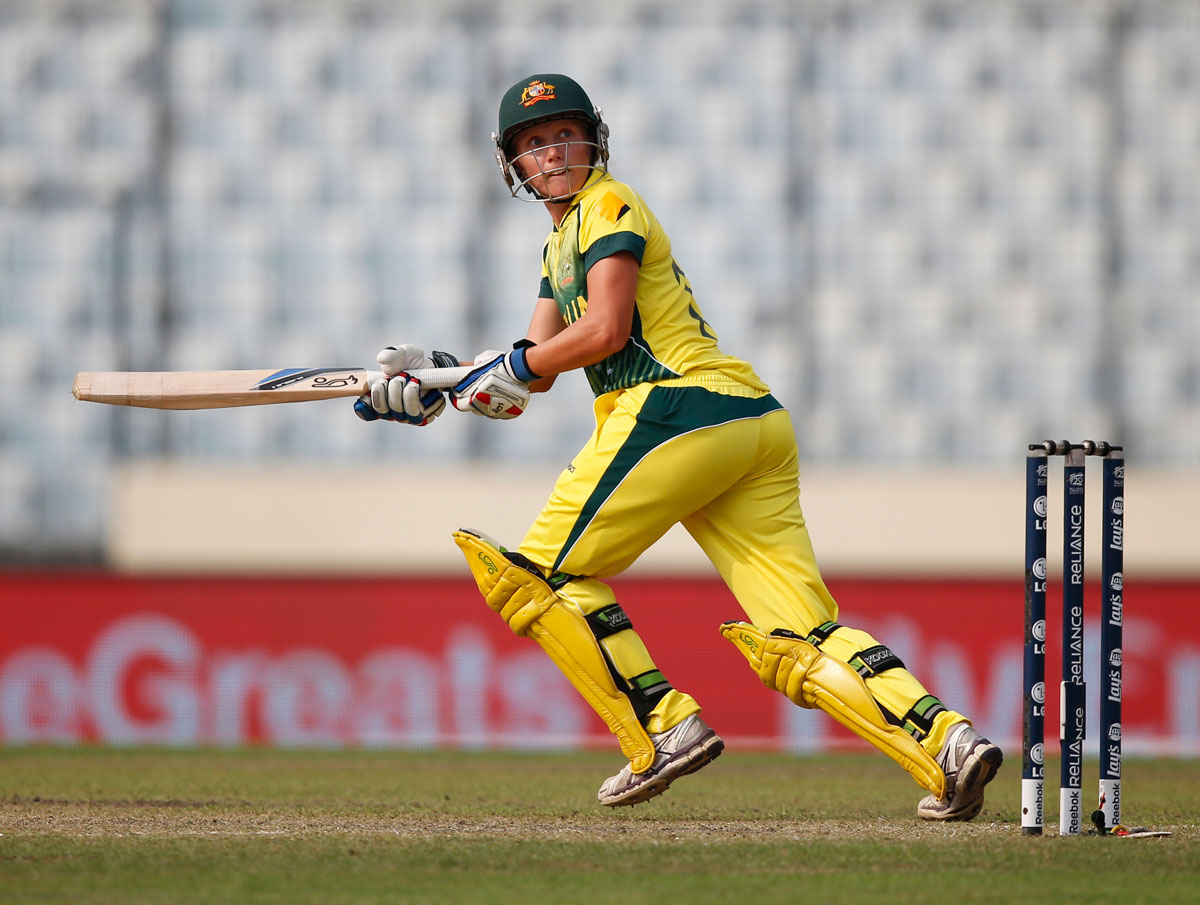 Australia's Alyssa Healy bats. (AP Photo/Aijaz Rahi)