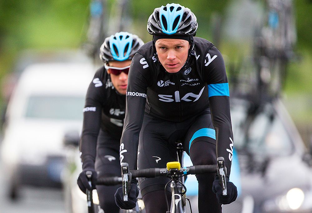 Chris Froome and Richie Porte in action in Yorkshire