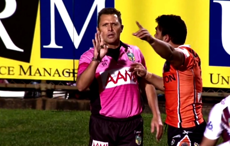 NRL referee Shane Hayne decided to not refer a close no try decision in the Wests Tigers clash with the Manly Sea Eagles.