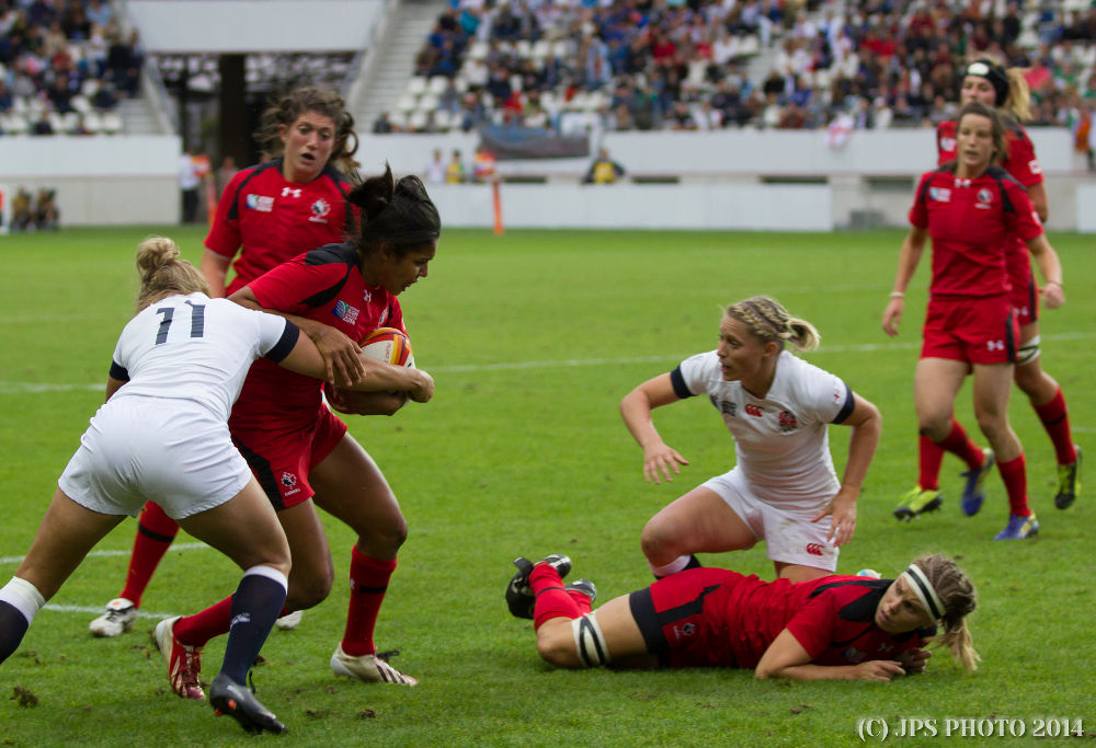 England and Canada played out a 13-all draw at Marcoussis in the 2014 Women' RWC. Photo: JPS Photo 2014.