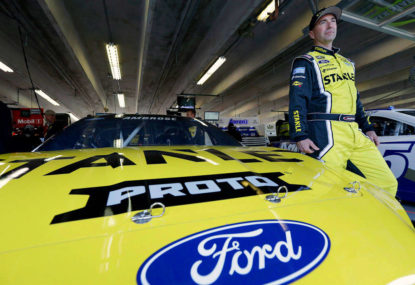 Why has Marcos Ambrose stepped down from V8 Supercar racing?