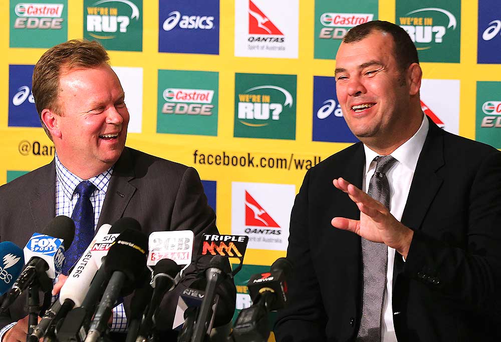 CEO of Australian Rugby Union Bill Pulver, and Wallabies head coach Michael Cheika