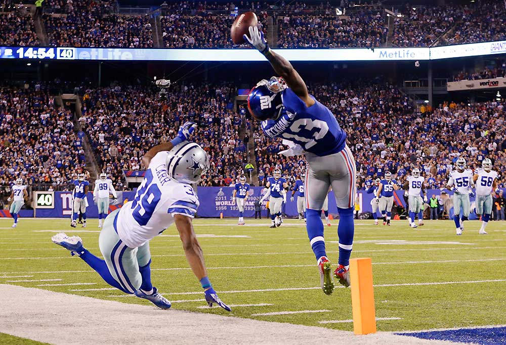 New York Giants wide receiver Odell Beckham Jr (13) makes a one-handed catch for a touchdown