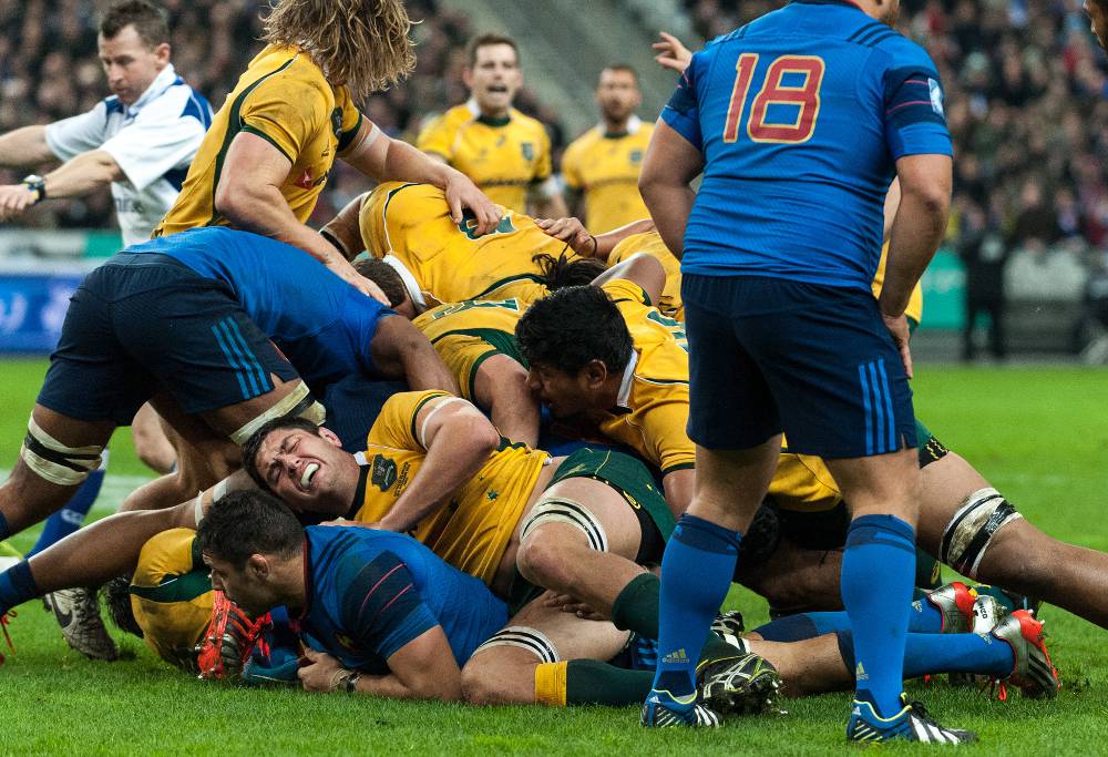A contested ruck between the Wallabies and France (Image. Tim Anger)