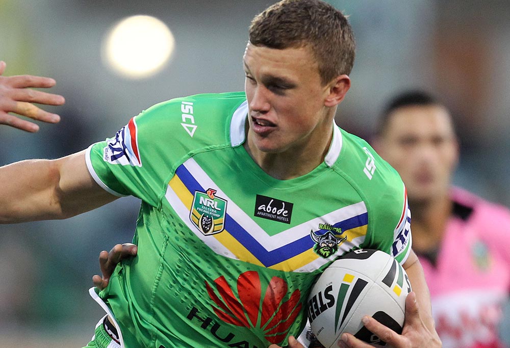 Jack Wighton during the Round 25 NRL match between the Canberra Raiders and the Wests Tigers at GIO Stadium, Canberra, Saturday, Aug. 30, 2014. (AAP Image/ Action Photographics, Jonathan Ng)