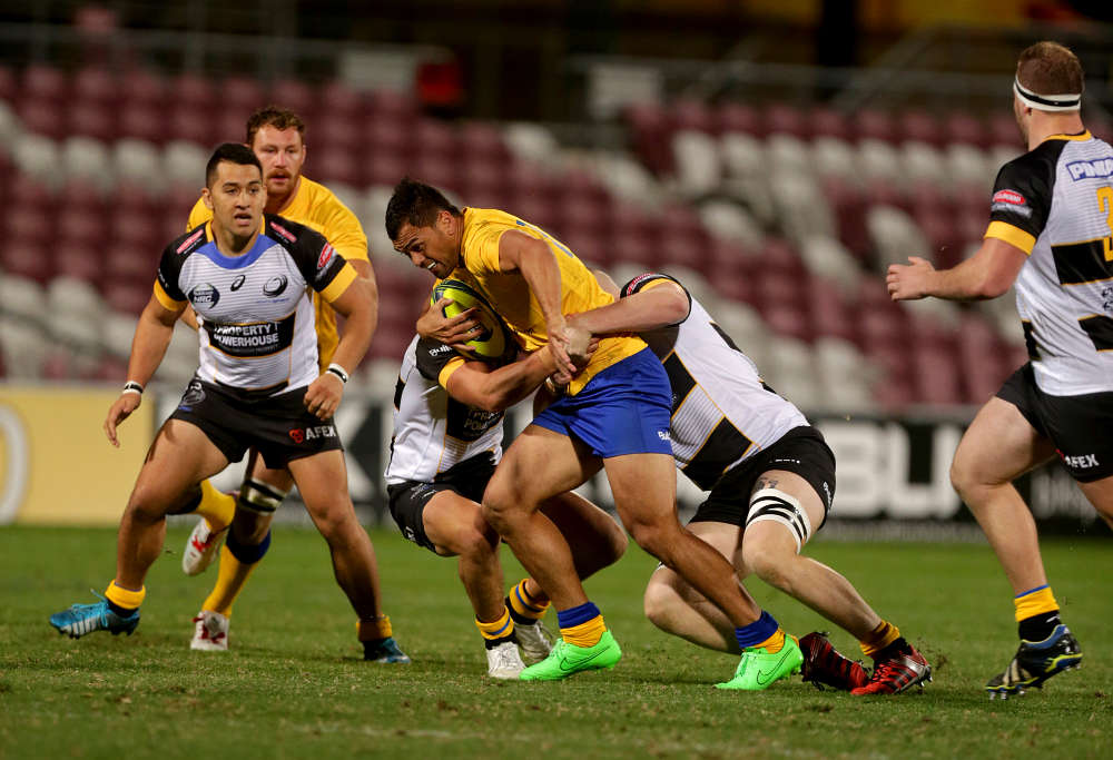 Brisbane City centre Karmichael Hunt carries the ball into contact - NRC Brisbane City v Perth Spirit - 366