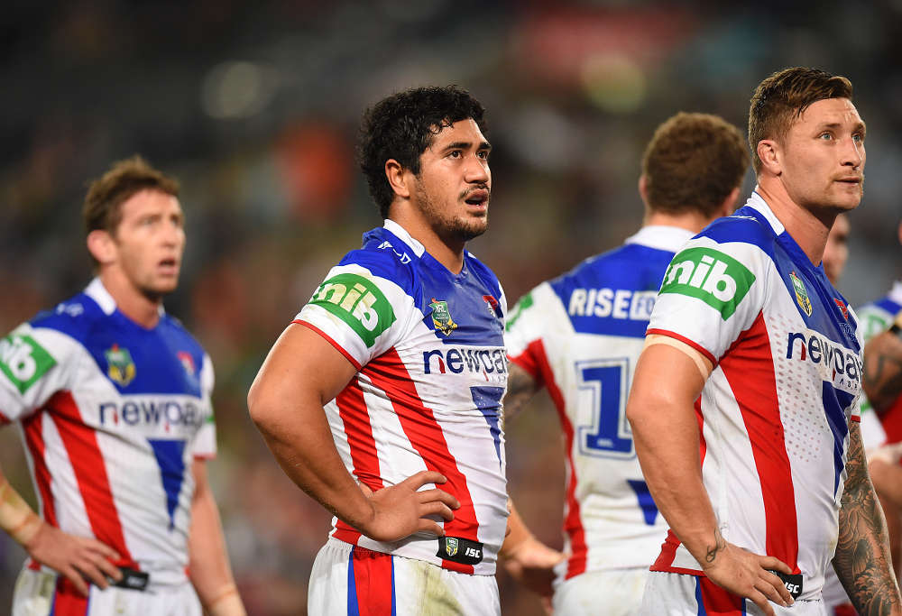 Newcastle Knights players watch on in dissappointment